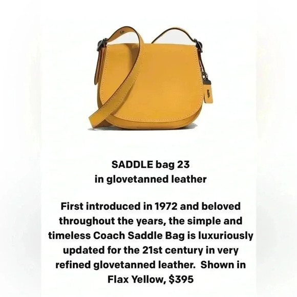 NWOT Coach Saddle 23 Bag Glovetanned Leather Crossbody in Flax Mustard Yellow - Picture 4 of 15
